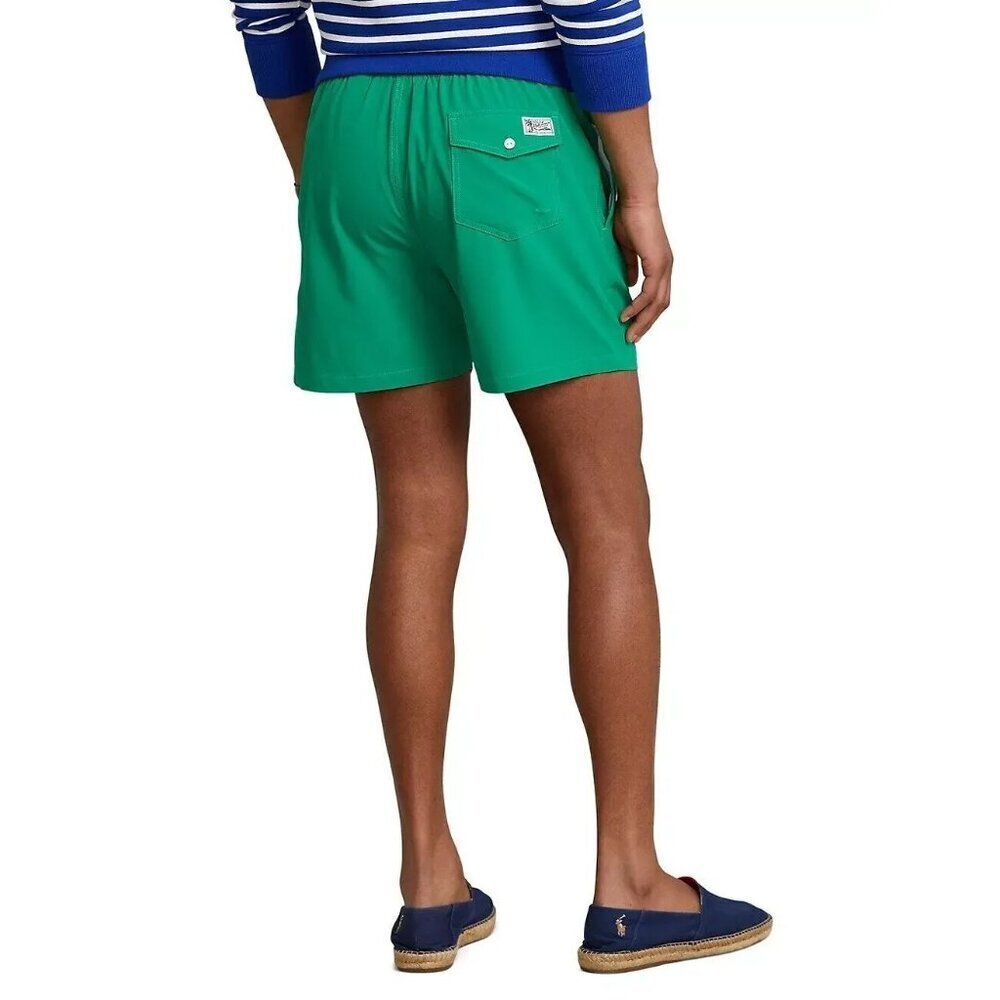 Polo Ralph Lauren Green Solid Traveler Polo Bear 5.5" Swim Trunks - Picture 2 of 9